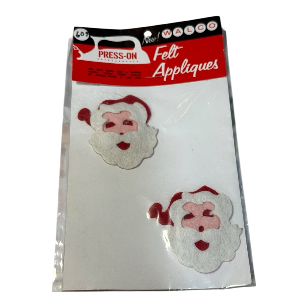 Vintage Walco PRESS-ON Felt Appliqués – Santa Faces – New in Package Christmas